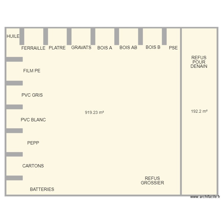 Plan hangar TVD. Plan de 2 pièces et 1111 m2