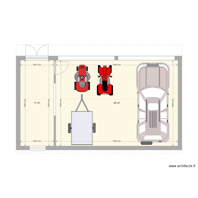 Batiment papa. Plan de 2 pièces et 51 m2