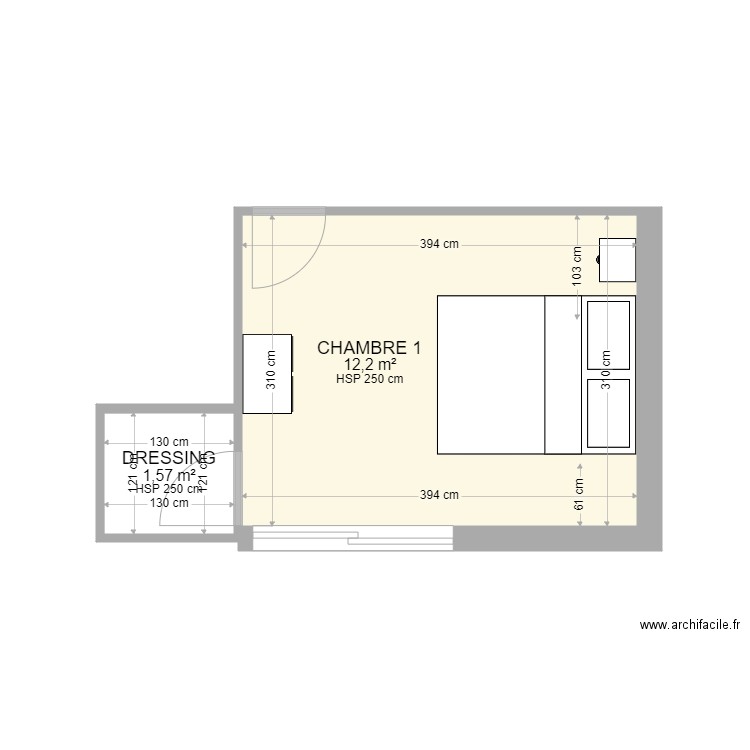 CHAMBRE1. Plan de 2 pièces et 14 m2