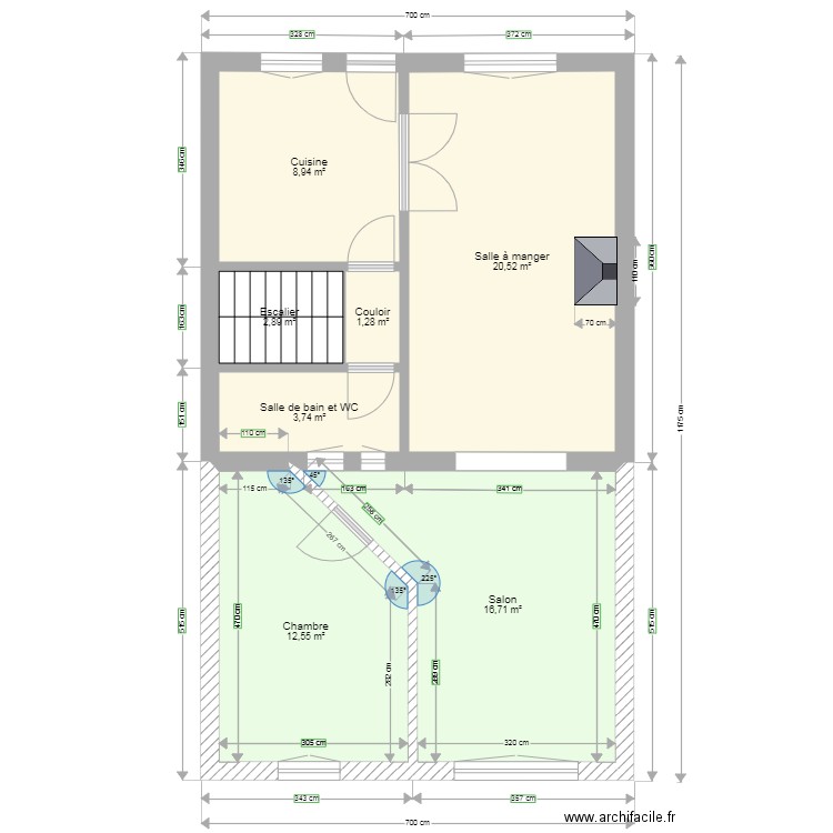 Maison rdc sur eleve avec extension . Plan de 7 pièces et 67 m2