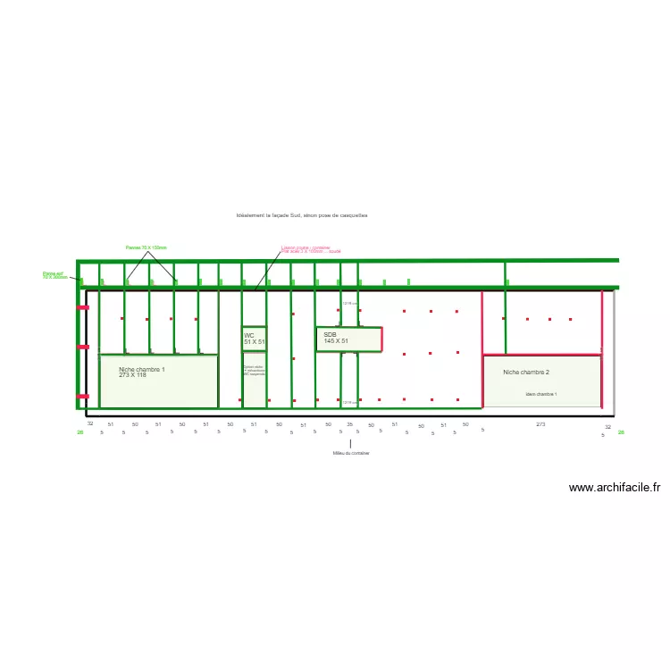 Ossature cot&eacute; chambres. Plan de 