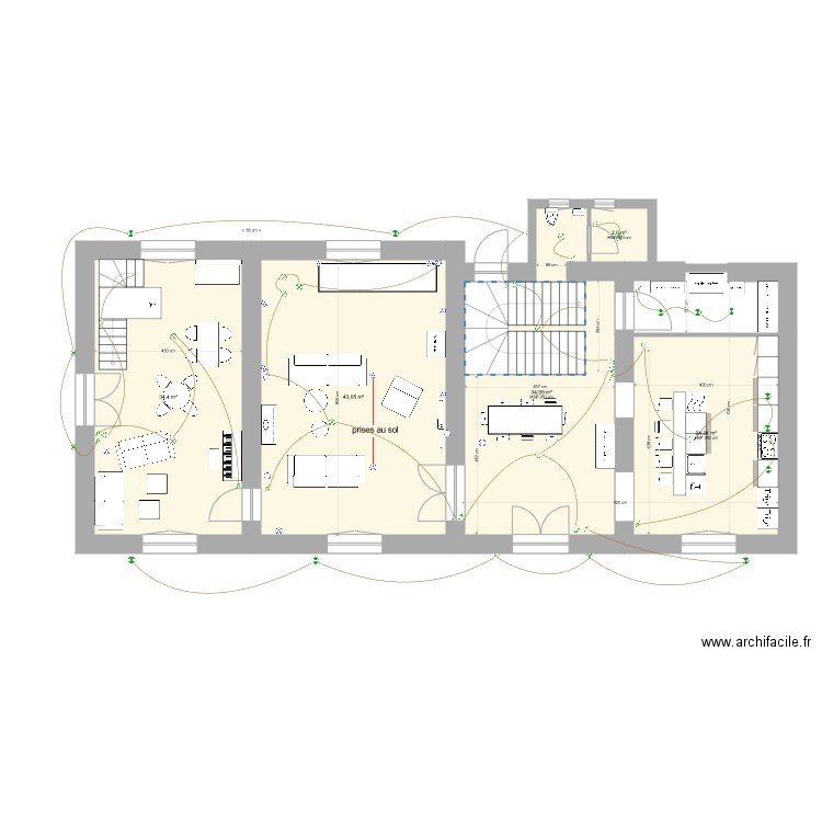 La Soudelle RDC electricite. Plan de 5 pièces et 139 m2