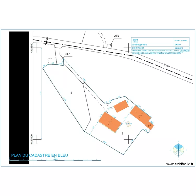 PLAN DE MASSE EXISTANT D'APRES CADASTRE. Plan de PLAN DE MASSE EXISTANT D'APRES CADASTRE. Plan de