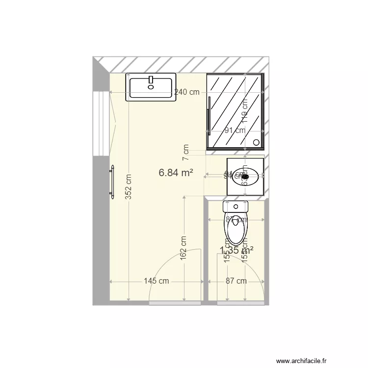 salle de bain villo 2. Plan de 2 pièces et 8 m²