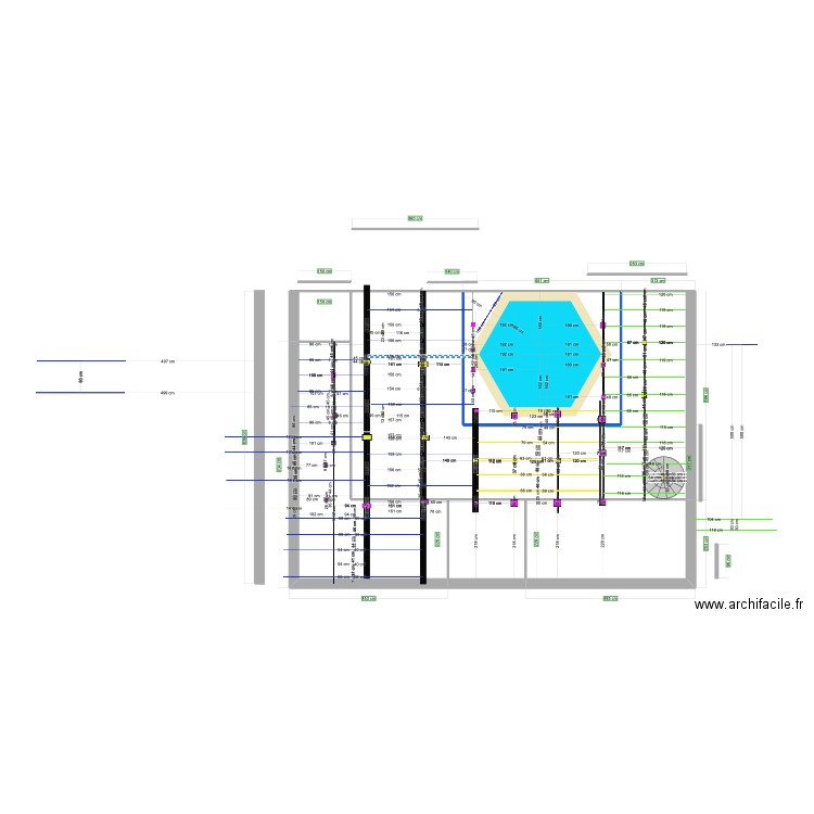 piscine 3M. Plan de 6 pièces et 91 m2