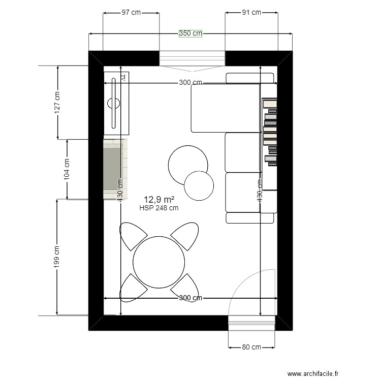 plan salon PARIS 17e. Plan de 1 pièce et 13 m2