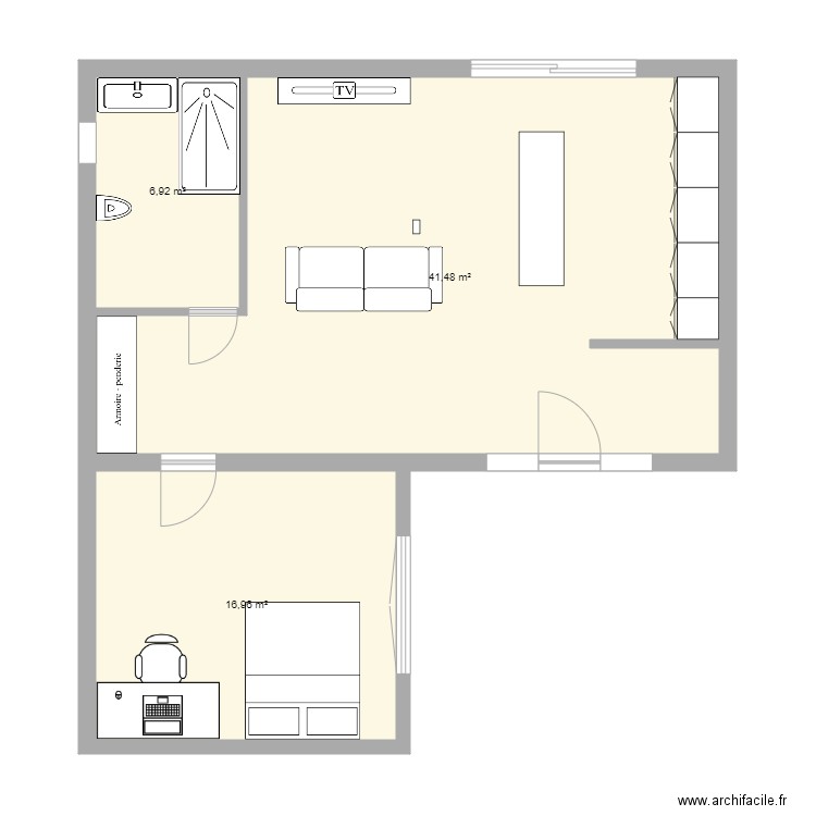 Maison. Plan de 3 pièces et 65 m2