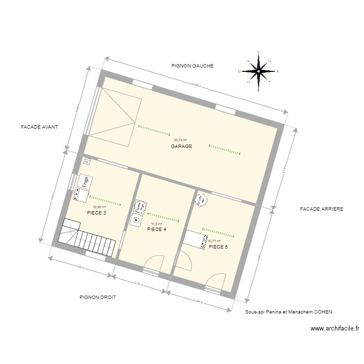 Sous-sol COHEN Menachem et Penina. Plan de 4 pièces et 71 m2