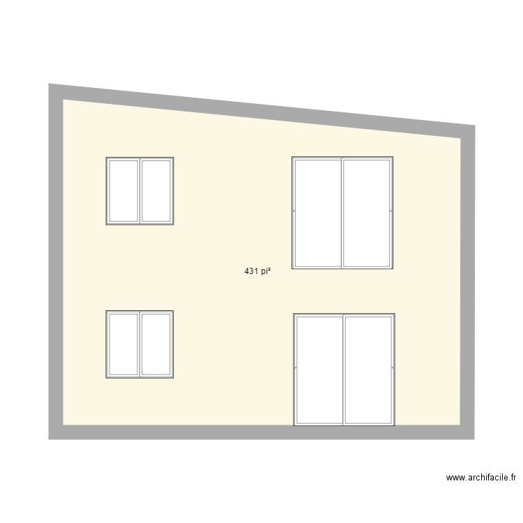 façade arrière. Plan de 1 pièce et 40 m2