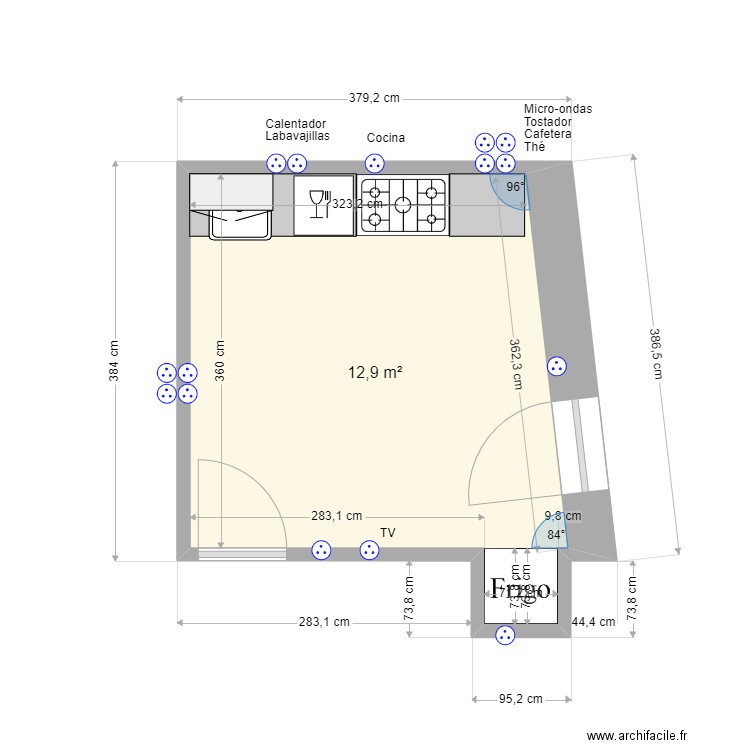 Cuisine Ujué. Plan de 1 pièce et 13 m2