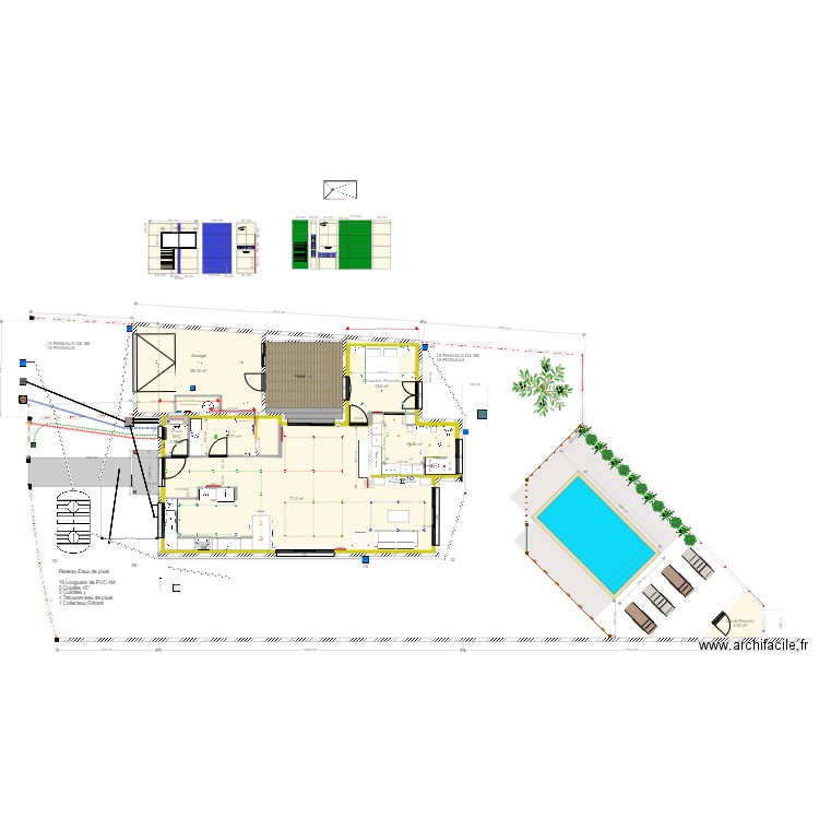 Reseau D'eau Pluviala. Plan de 17 pièces et 331 m2