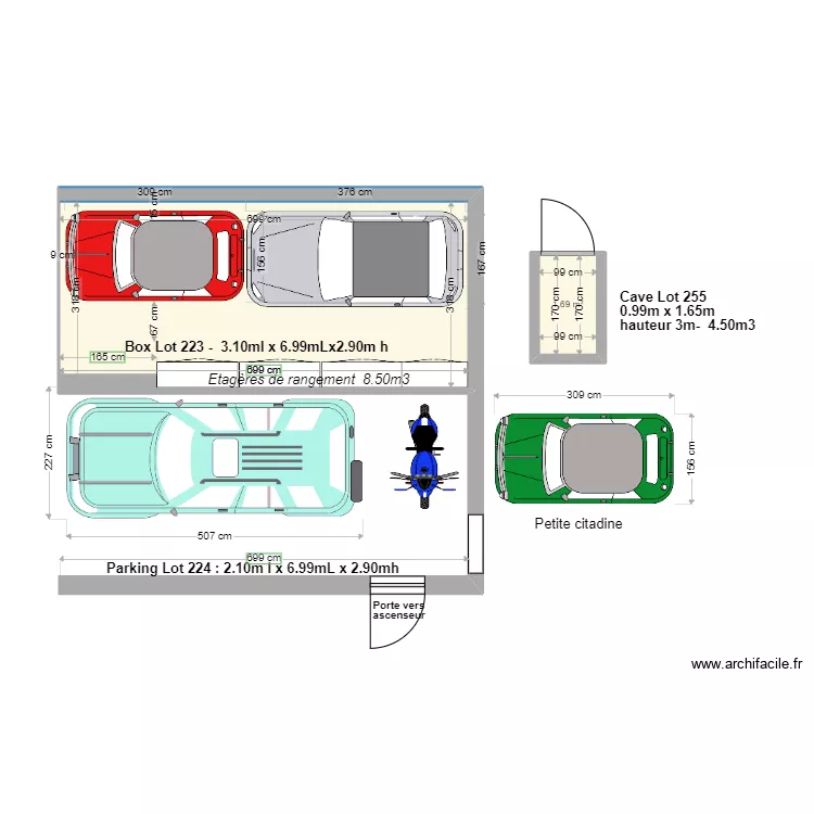 PLAN PARKING ET CAVE ESCURIAL avec v&eacute;hicules. Plan de 