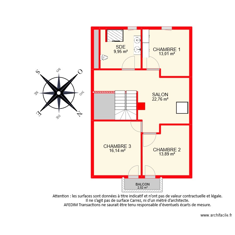 BI9087 ETAGE. Plan de 8 pièces et 87 m2