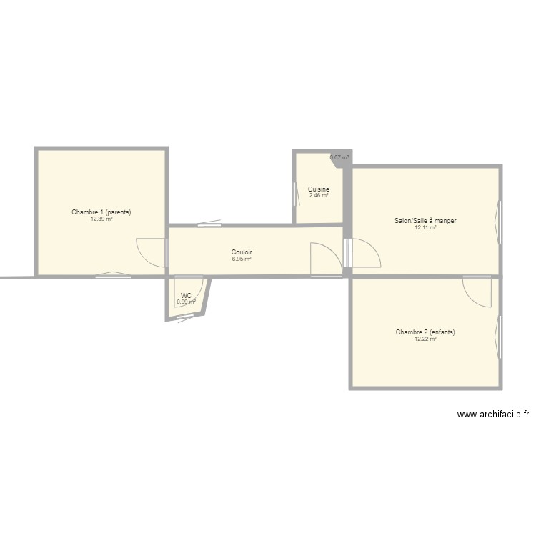 Appartement 45m2. Plan de 0 pièce et 0 m2