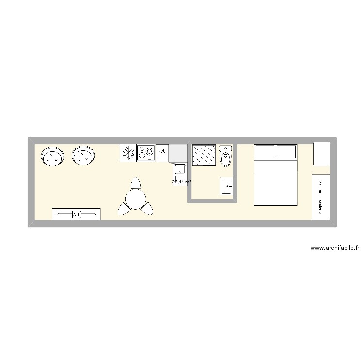 appartement papa v2. Plan de 1 pièce et 23 m2