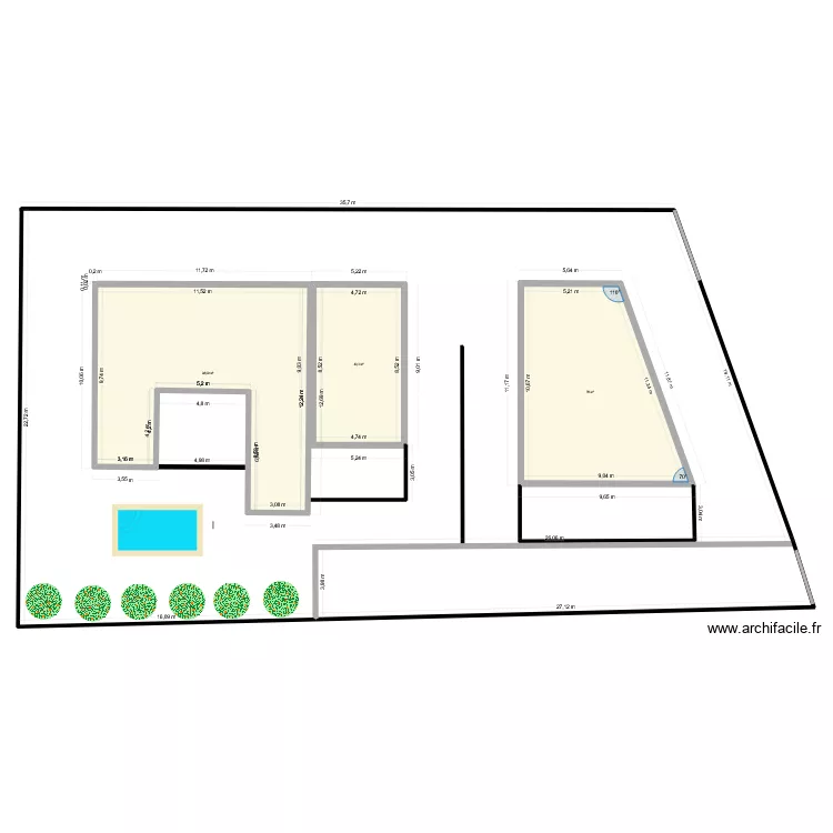 maison u 90. Plan de 3  et 214 m²