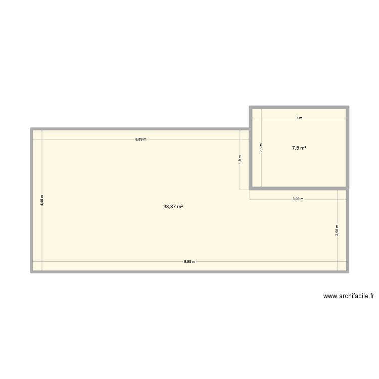 miellerie. Plan de 2 pièces et 46 m2