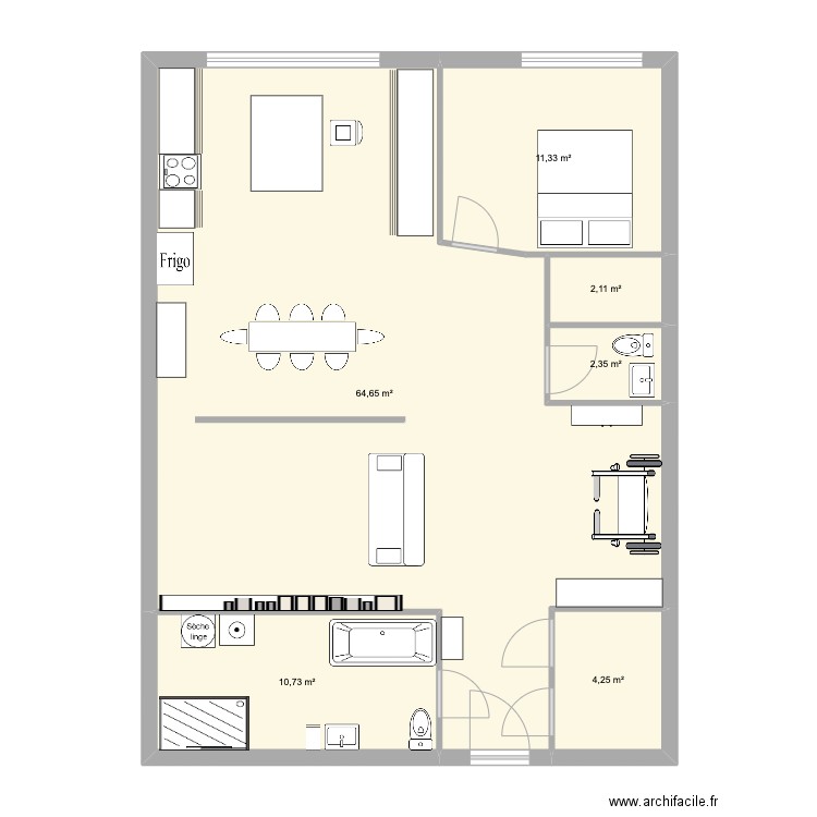 condo F. Plan de 6 pièces et 95 m2