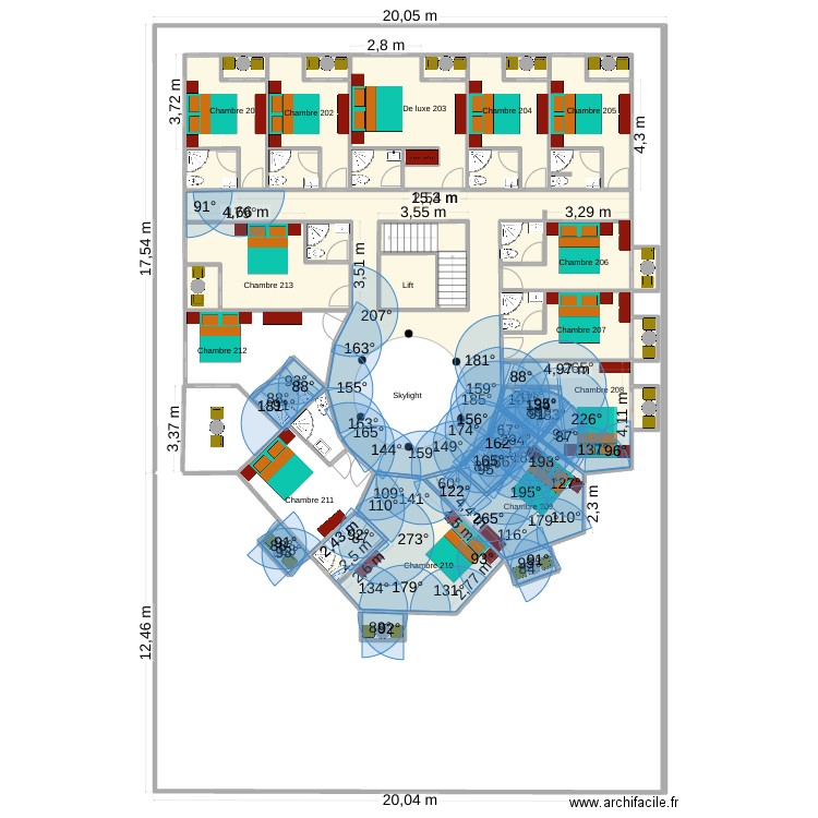 amenagement etage rumonge v1. Plan de 38 pièces et 293 m2