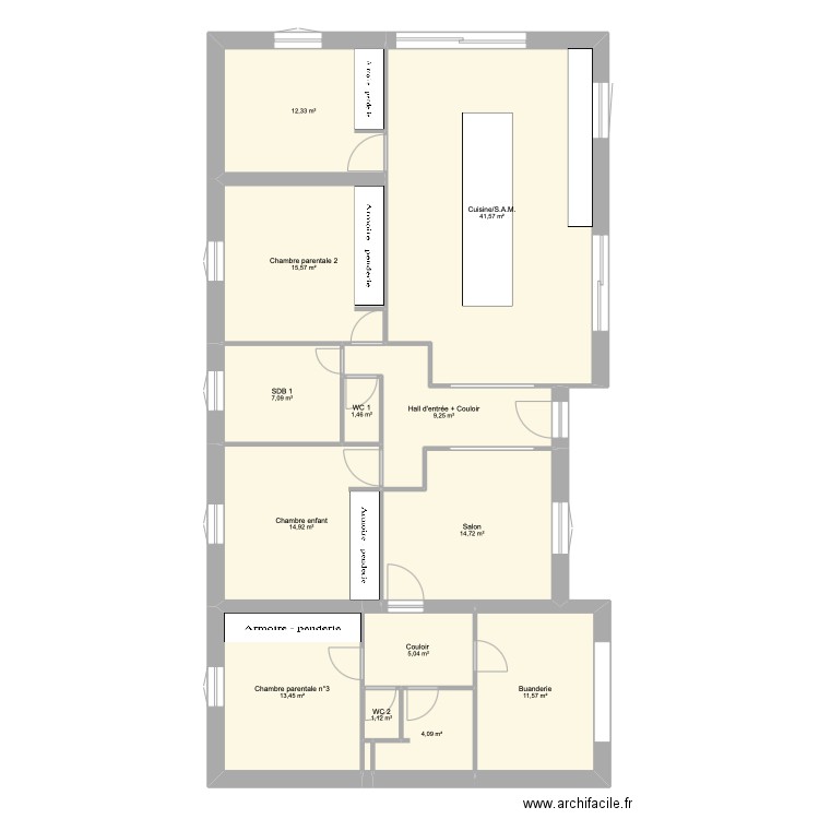 Claira Vierge. Plan de 14 pièces et 152 m2
