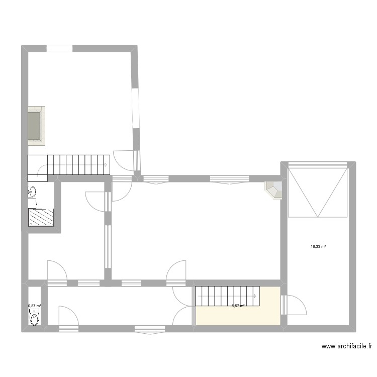 Canadiens. Plan de 3 pièces et 23 m2
