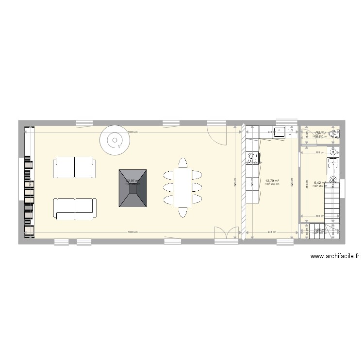 la colombière RDC. Plan de 5 pièces et 75 m2