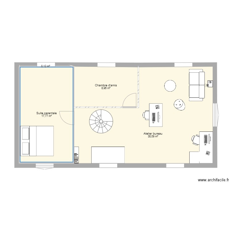 Grenier 2. Plan de 4 pièces et 65 m2