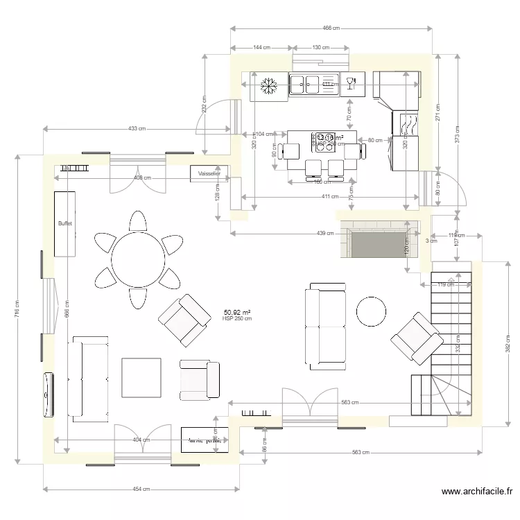 Cuisine et salon Mayac  V1. Plan de 