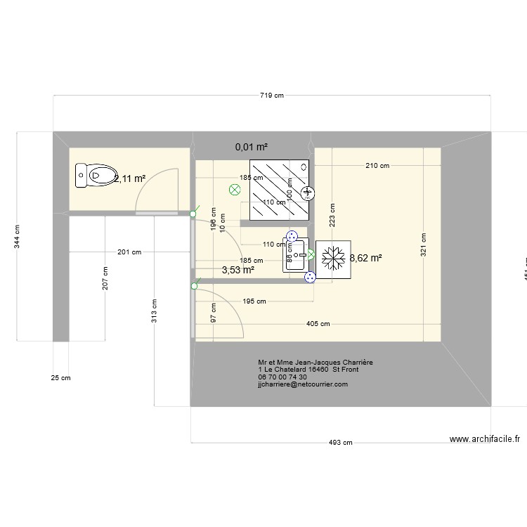 SDB ST FRONT. Plan de 4 pièces et 14 m2