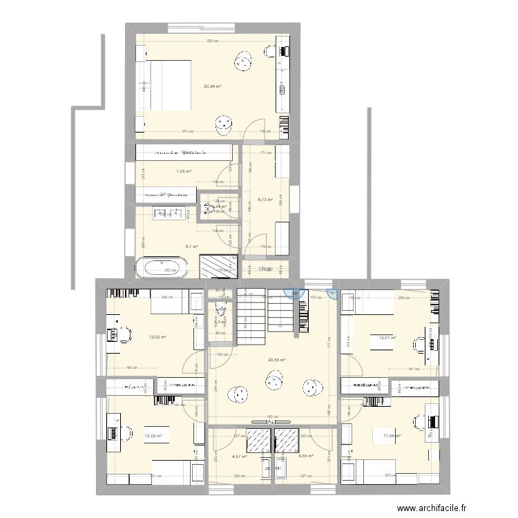 maison rdc2. Plan de 14 pièces et 125 m2