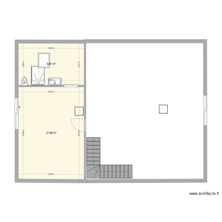 Etage Airial. Plan de 2 pièces et 32 m2