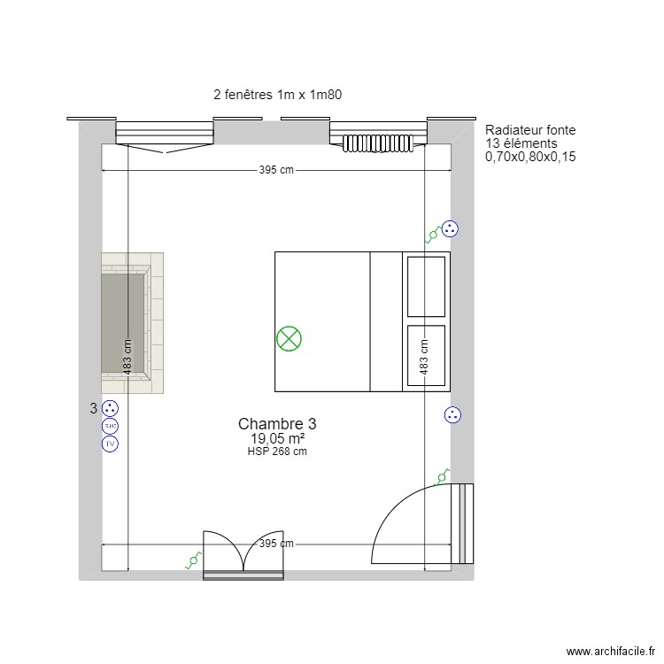 chambre3. Plan de 1 pièce et 19 m2