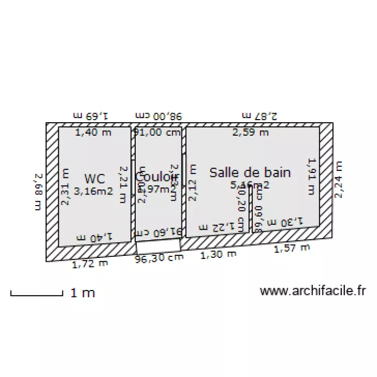 Salle de bain combles. Plan de 