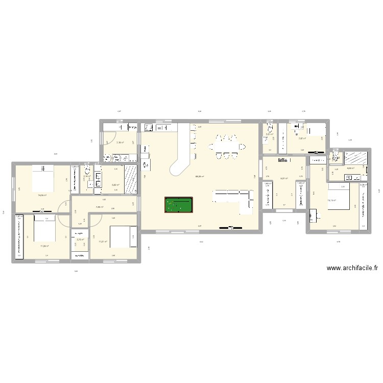 100. Plan de 20 pièces et 180 m2