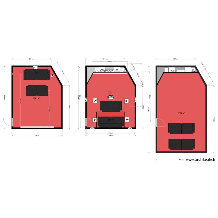 Home cinema 1. Plan de 6 pièces et 72 m2