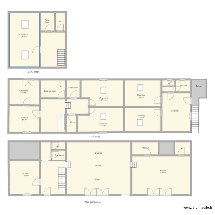 87G2064. Plan de 28 pièces et 265 m2