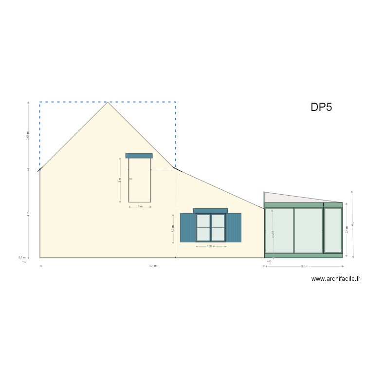 Pignon est coté cour Projet veranda . Plan de 0 pièce et 0 m2