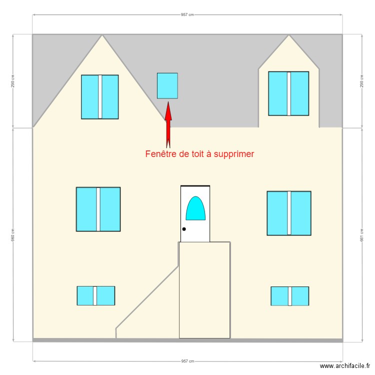 Façade Ouest avant travaux. Plan de 6 pièces et 90 m2