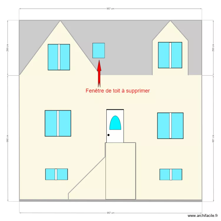 Fa&ccedil;ade Ouest avant travaux. Plan de 