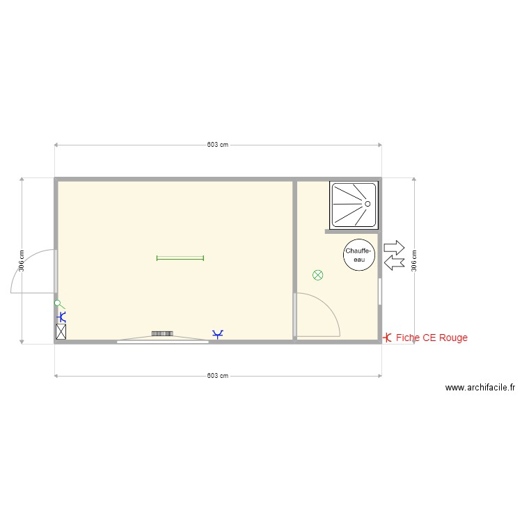 2 63030 1 douche. Plan de 1 pièce et 17 m2