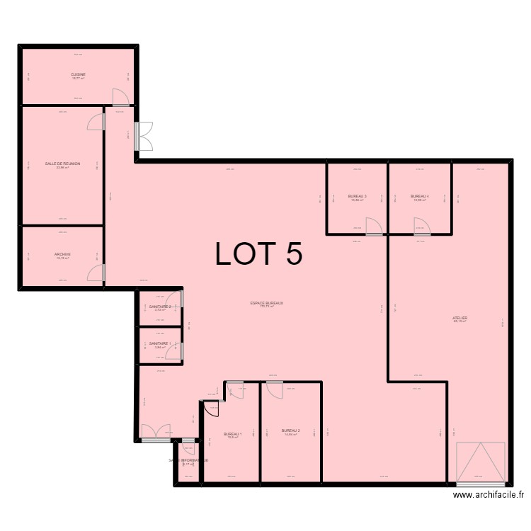 LOT 5. Plan de 12 pièces et 351 m2
