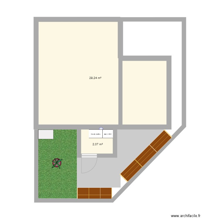 Jardin. Plan de 2 pièces et 31 m2