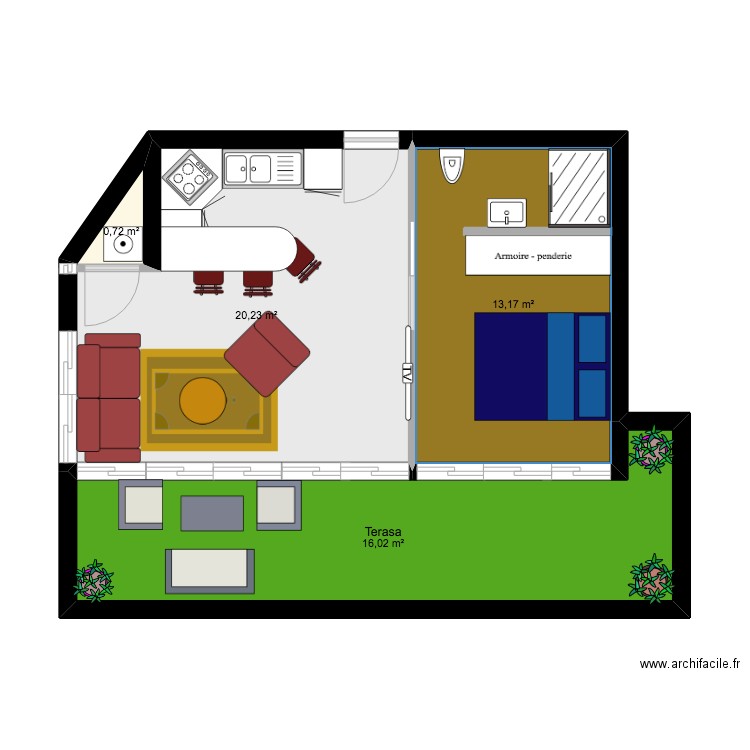 Pryecto Calla Mayor. Plan de 4 pièces et 50 m2