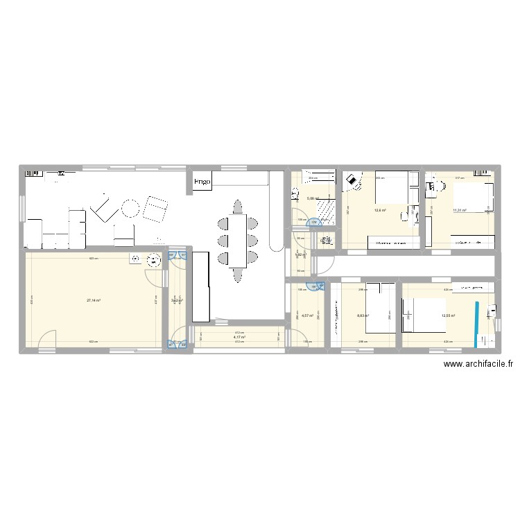 ‘Maisonette. Plan de 11 pièces et 92 m2