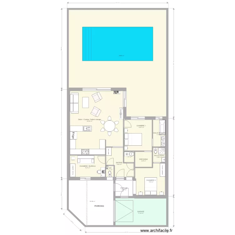 TENTATIVE PLAIN PIED MODIFIEE AVEC JARDIN. Plan de 