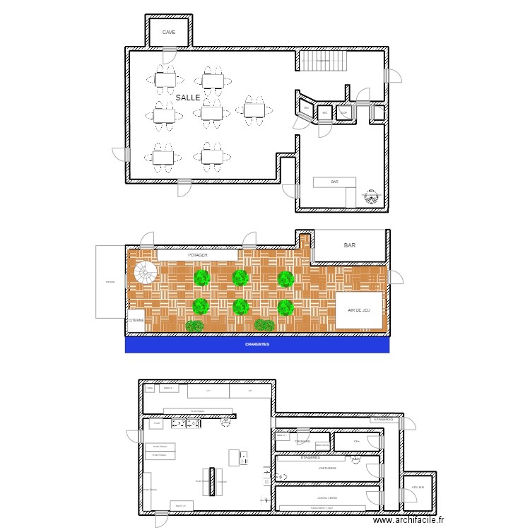 Hotel commerce. Plan de 14 pièces et 294 m2