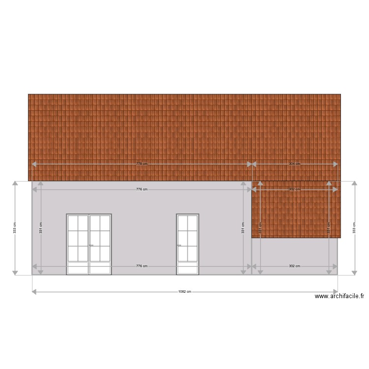 facade est. Plan de 0 pièce et 0 m2