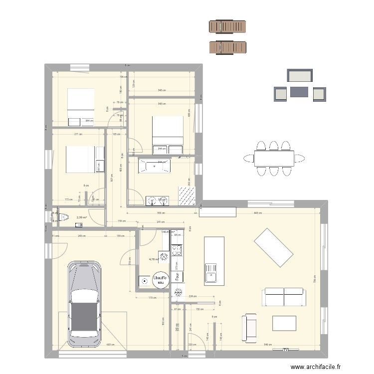 Maison officielle 0. Plan de 3 pièces et 148 m2
