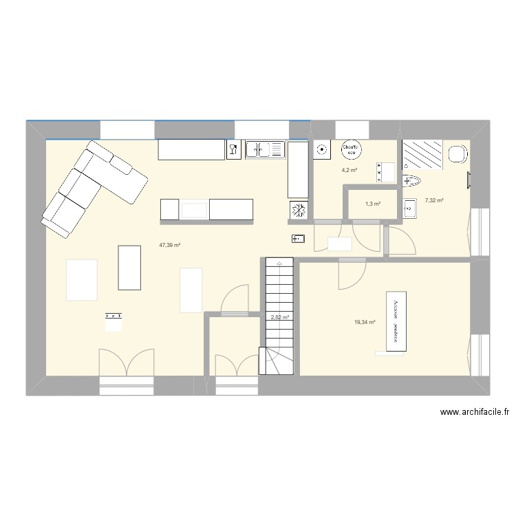 la cure 3. Plan de 6 pièces et 82 m2