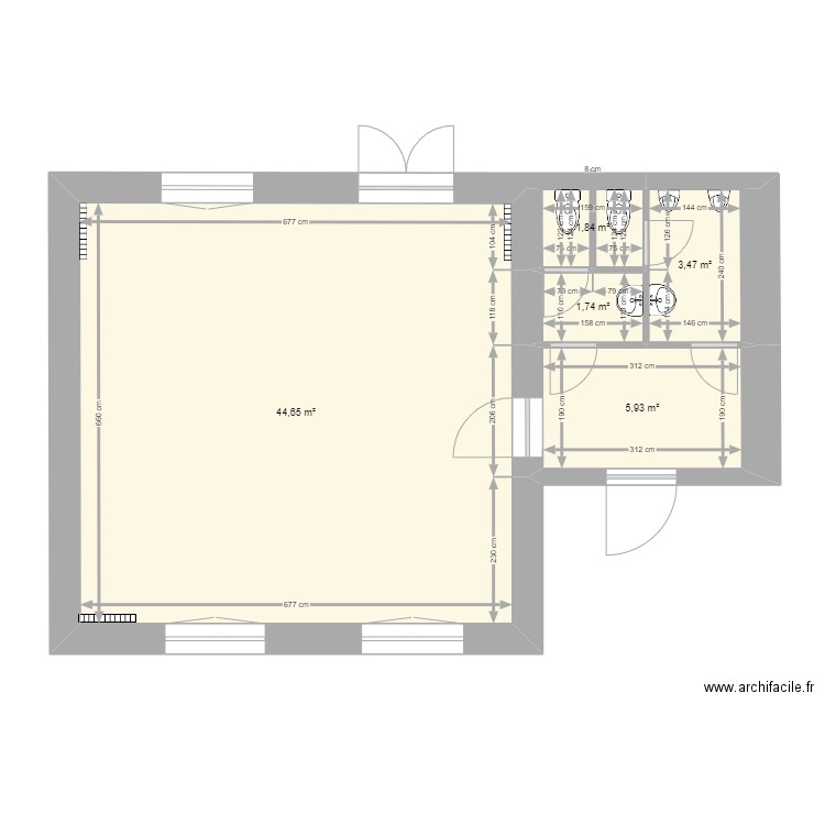 Mairie12. Plan de 5 pièces et 58 m2
